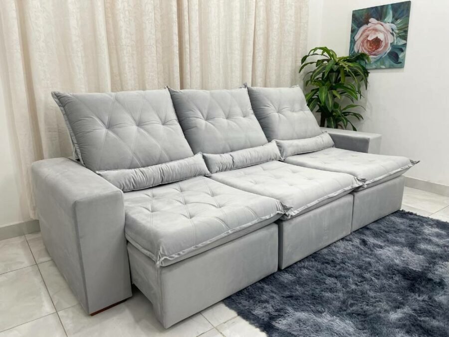 Sofá Retrátil Reclinável Las Vegas 2.70m – Prata Veludão