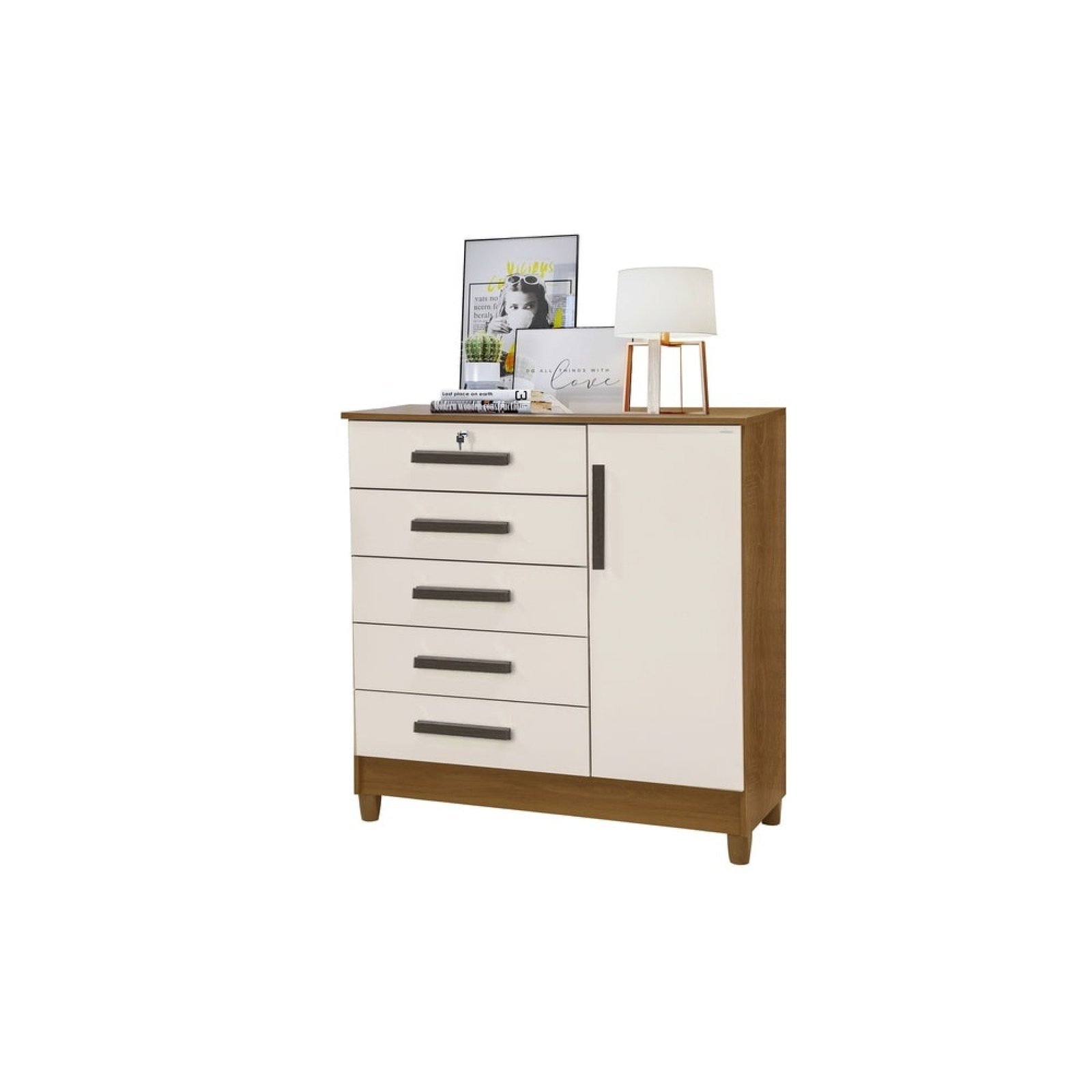 Cômoda Vitória c/ 4 Gavetas e 1 Porta e Chave