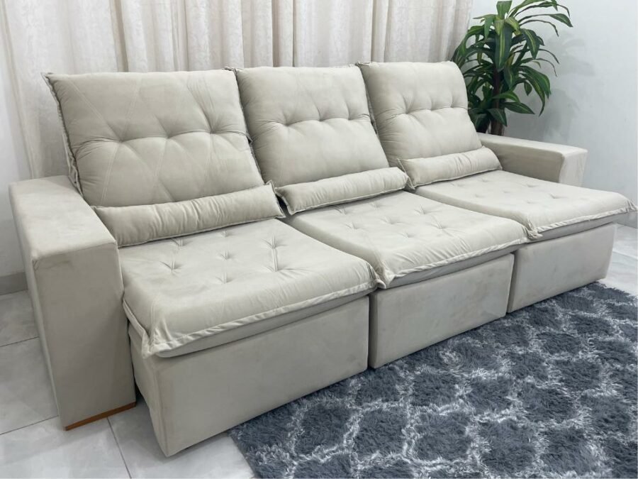 Sofá Retrátil Reclinável Las Vegas 2.70m – Bege Veludão