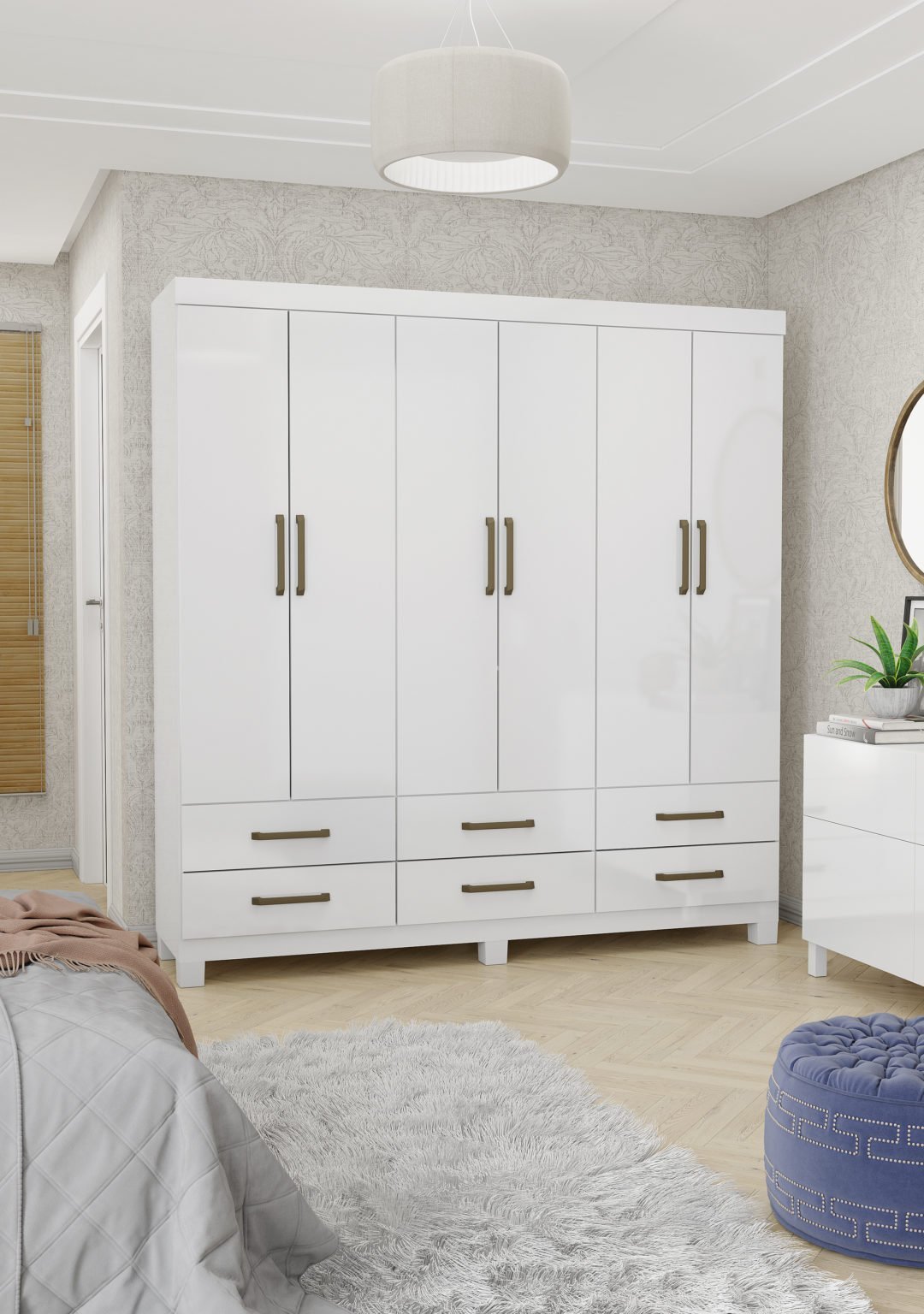 Guarda Roupa Casal Dallas – 6 Portas – Branco