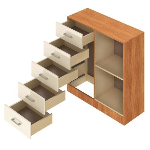 Guarda-Roupa 4 Portas + Cômoda 5 Gavetas Sapateira Cinamono/Off White - Imagem 2