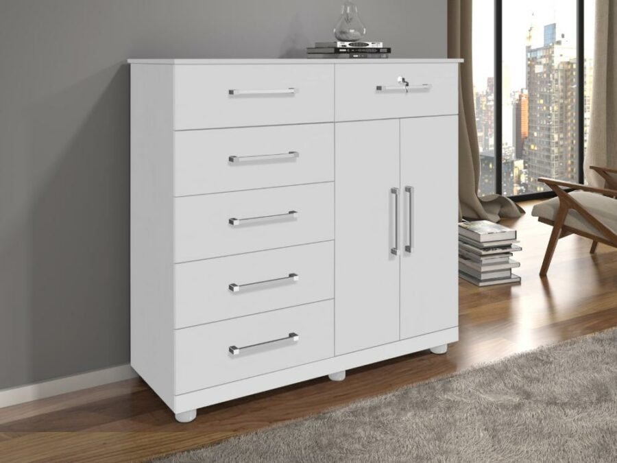 Cômoda 6 gavetas 2 portas – Branco