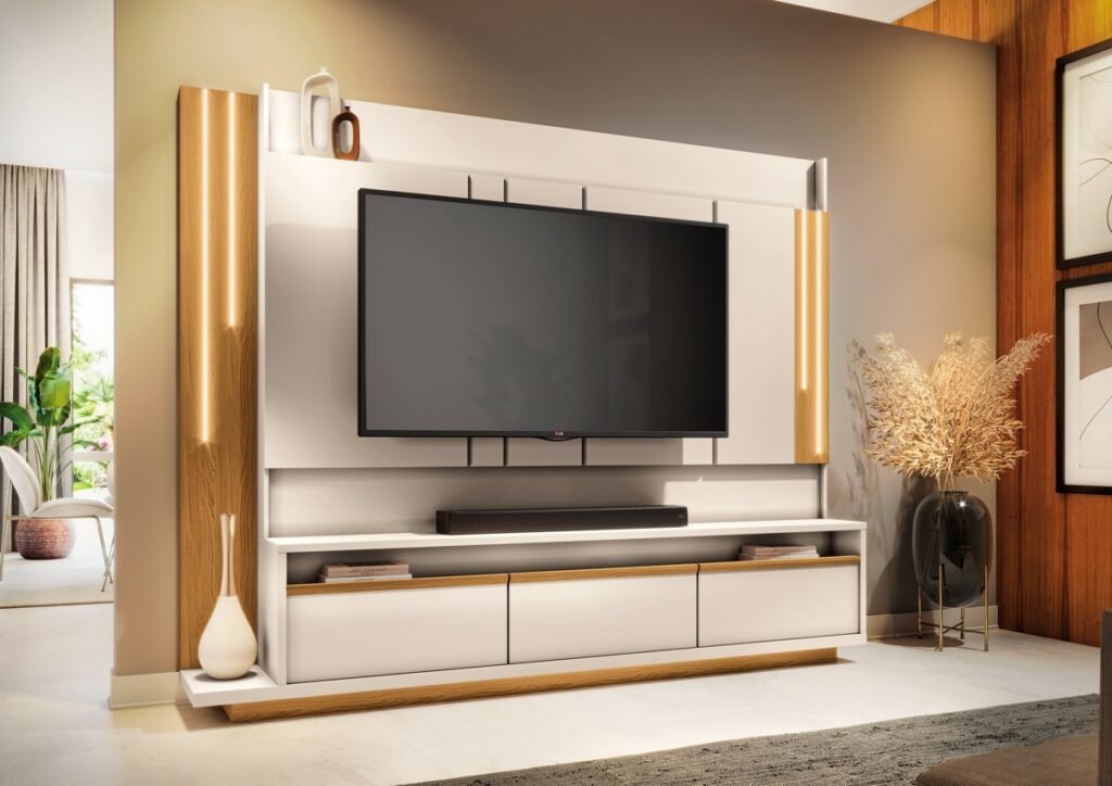 Home Theater até 75″ Montane Off White/Cinamono – HB MÓVEIS