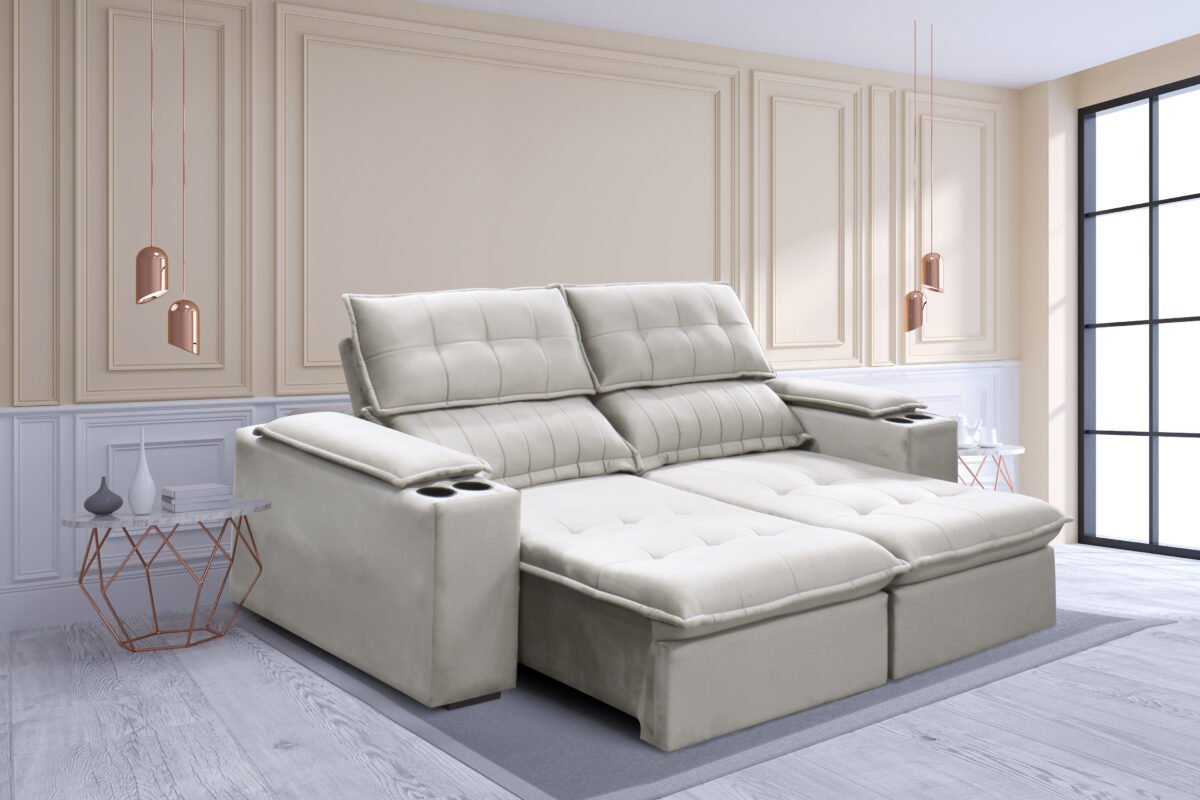 Sofá Venice 3 Lugares Retrátil E Reclinável 208cm Tecido Veludo - Imagem 3