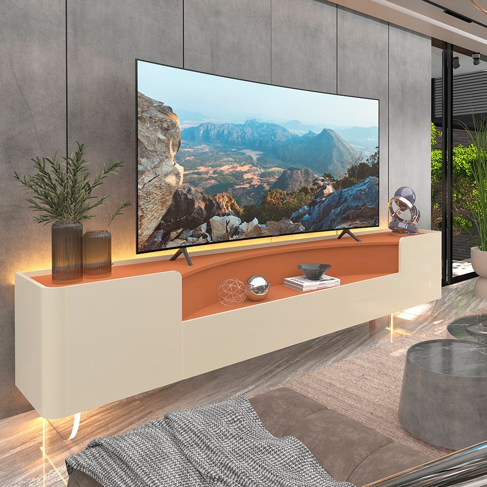 Rack Infinity 230 com Pés de Vidro, Côr Off White/Terracota, da Gelius