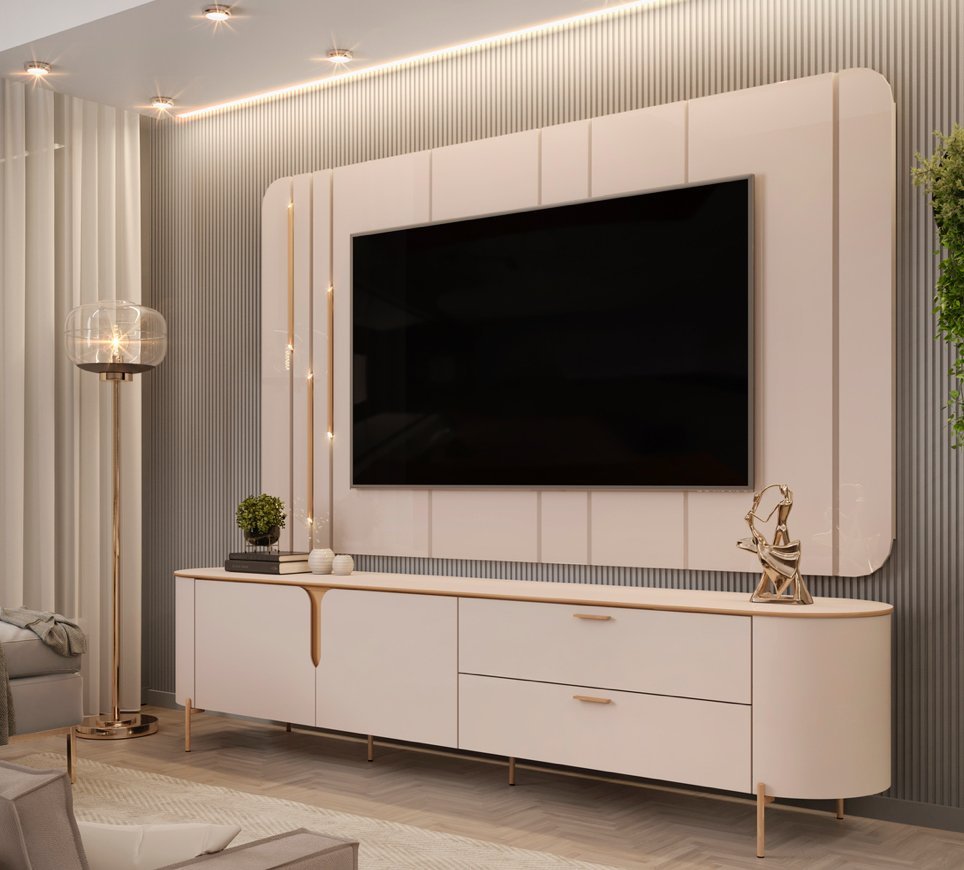 Bancada com Painel Celine, Côr Off White 2,41cm