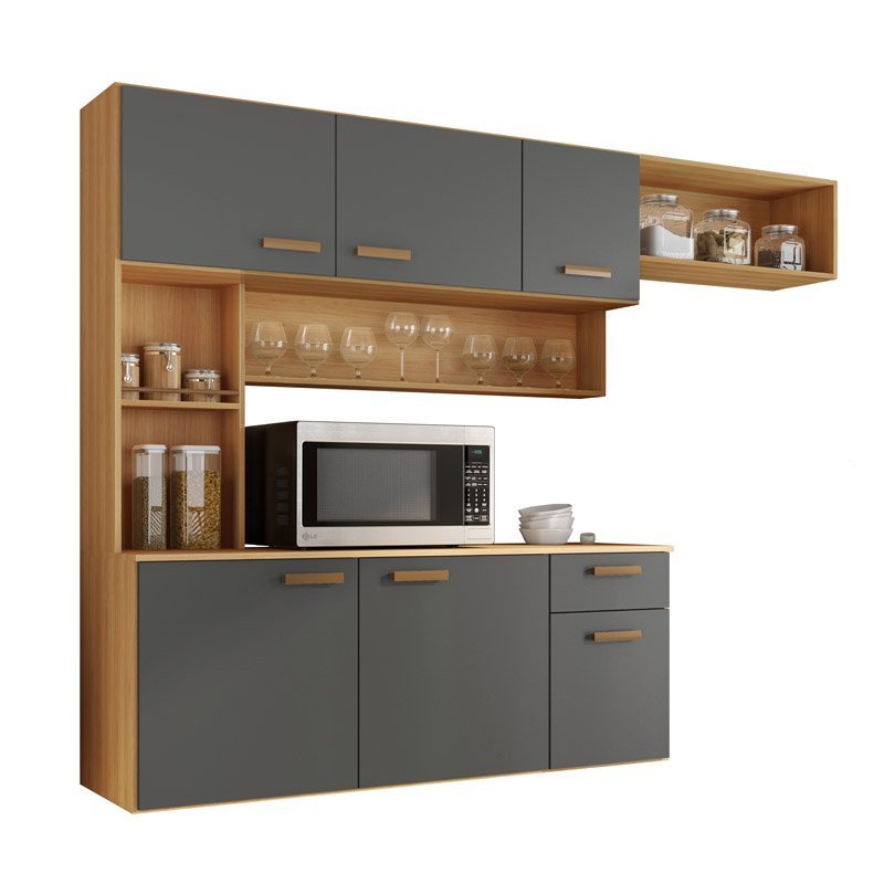 Kit Cozinha Suspensa Manu Larg. 1.80m Freijó/Grafite