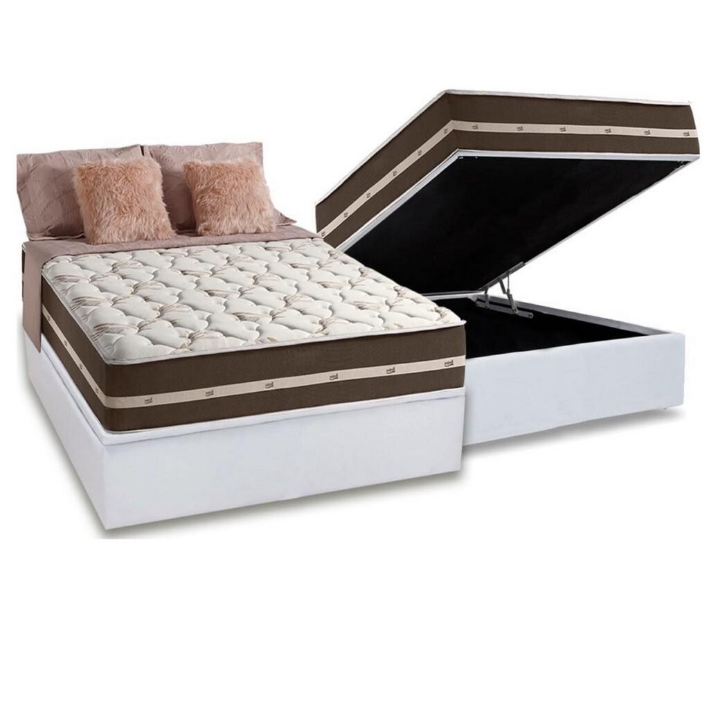 Colchão Casal Classic Superlastic D26 Marrom + Base Baú Branco