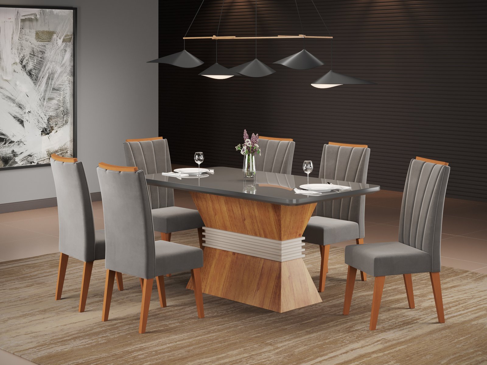 Mesa Eve 160 com 6 Cadeiras