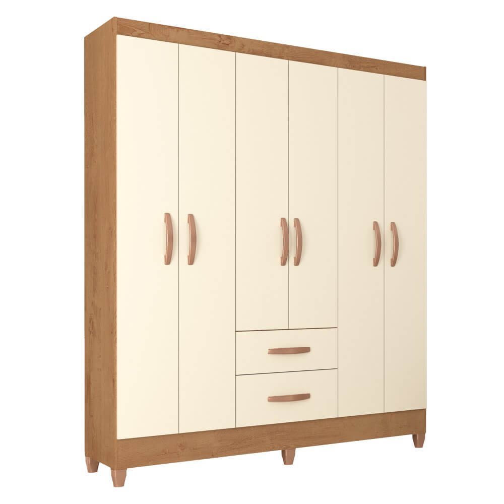 Guarda Roupa Fortaleza 6 Portas 2 Gavetas Casal Atualle Canelato Rústico Natura Off White