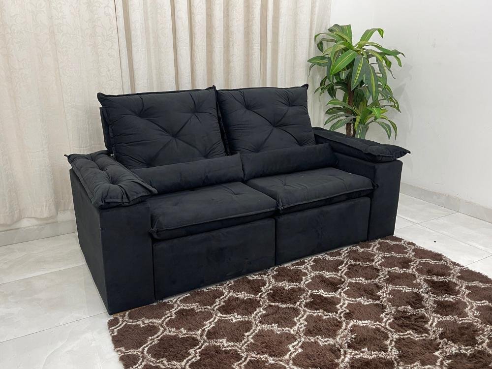 Sofá Retrátil Reclinável New Grécia 1.96m – Preto Veludinho