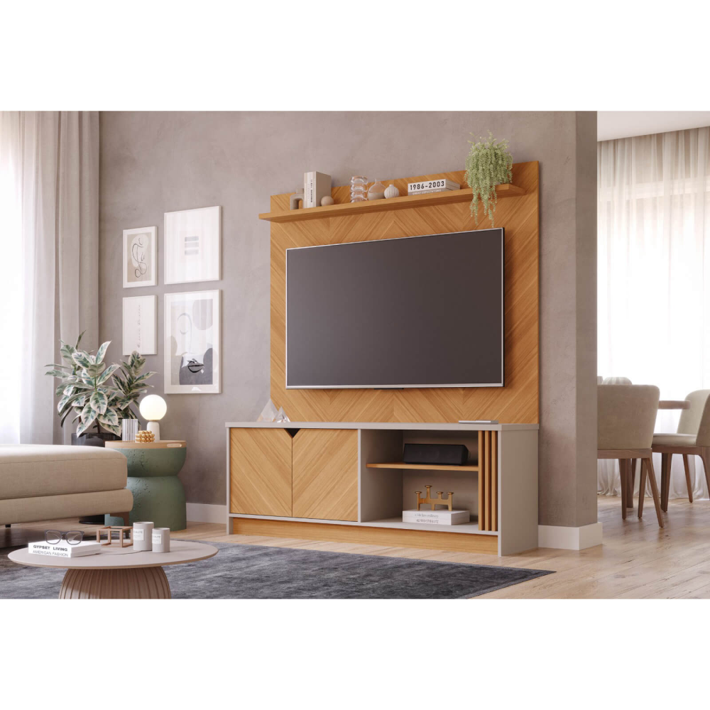 Rack com Painel Volpi para TV até 55 Polegadas 2 Portas Permobili Nature Off White