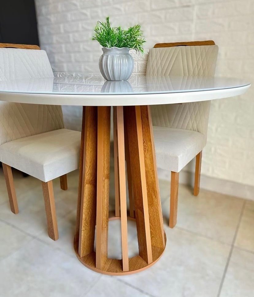 Mesa Redonda Berlim 100 Cinamono/Off White com 4 Cadeiras - Imagem 3