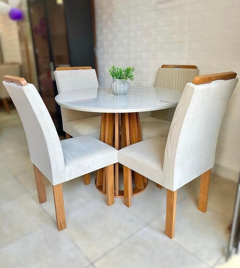Mesa Redonda Berlim 100 Cinamono/Off White com 4 Cadeiras