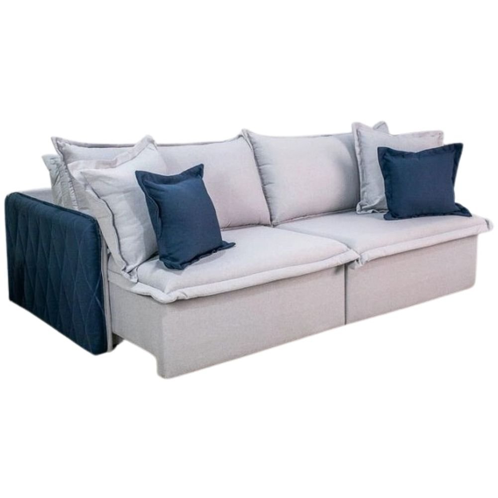 Sofá Cama Retrátil Blog Veludo Marfim/Azul – INNOVE ESTOFADOS