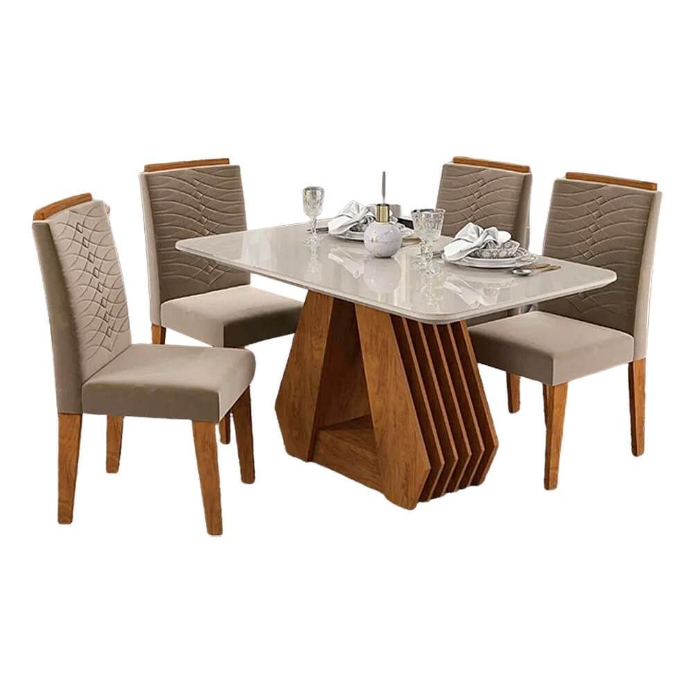 Mesa de Jantar Agata 4 Cadeiras 130x80cm Cimol Natura Off White Nude - Imagem 2