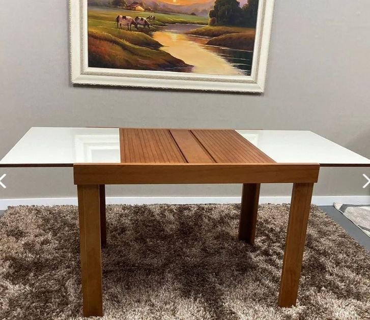 Mesa De Jantar Extensível Gênova – Cor Imbuia Com Vidro Branco Medida 1,20m para 1,80m - Imagem 2
