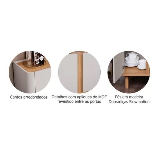 Buffet para Sala de Jantar 4 Portas Eva Off White/Nature - Imagem 3