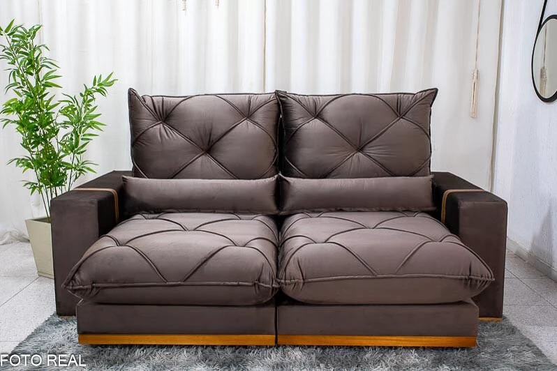 Sofá Retrátil e Reclinável Mônaco 2,50 m Veludo marrom - Imagem 3