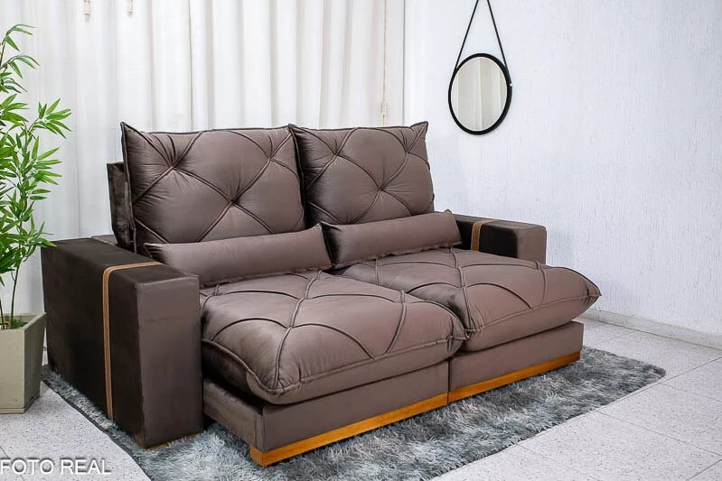 Sofá Retrátil e Reclinável Mônaco 2,50 m Veludo marrom