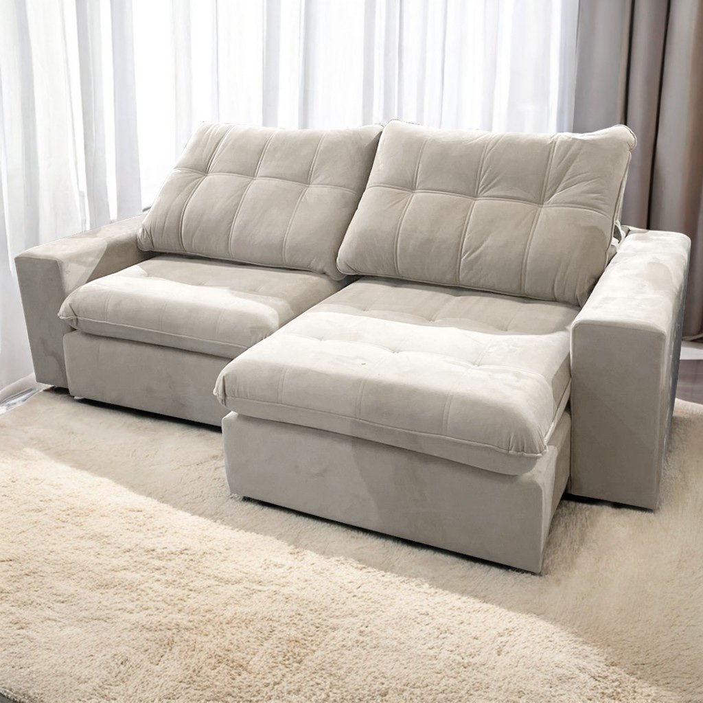 Sofá Retrátil e Reclinável Niterói 2,50 m Veludo Bege