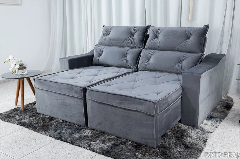 Sofá Retrátil e Reclinável 3 Lugares Moscou 2.00m Veluso Grafite - Imagem 2